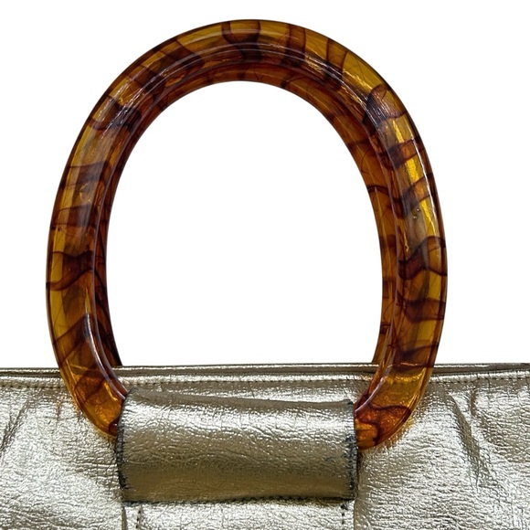 Vintage 1960s JR Florida Gold Tortoiseshell Handle Tote